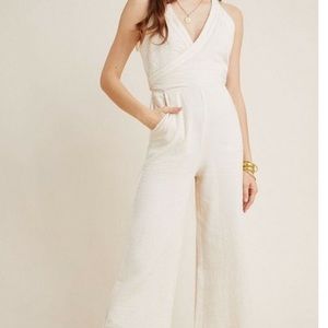 Anthropologie Textured Cream Colored Jumpsuit Size 10